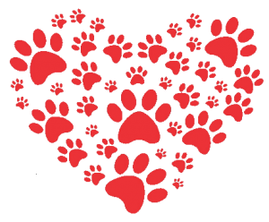 a red paw print heart